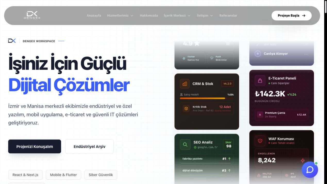 dengeX web sitesinin ana sayfası ve hizmet tanıtım alanı