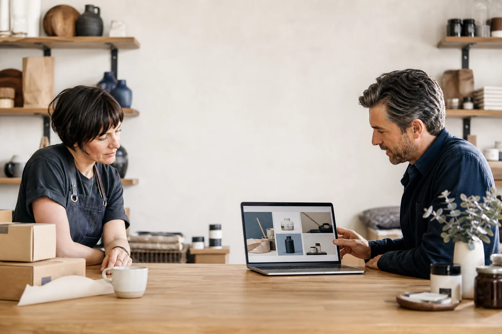 Online mağazası üzerinde çalışan butik işletme ve web uzmanı